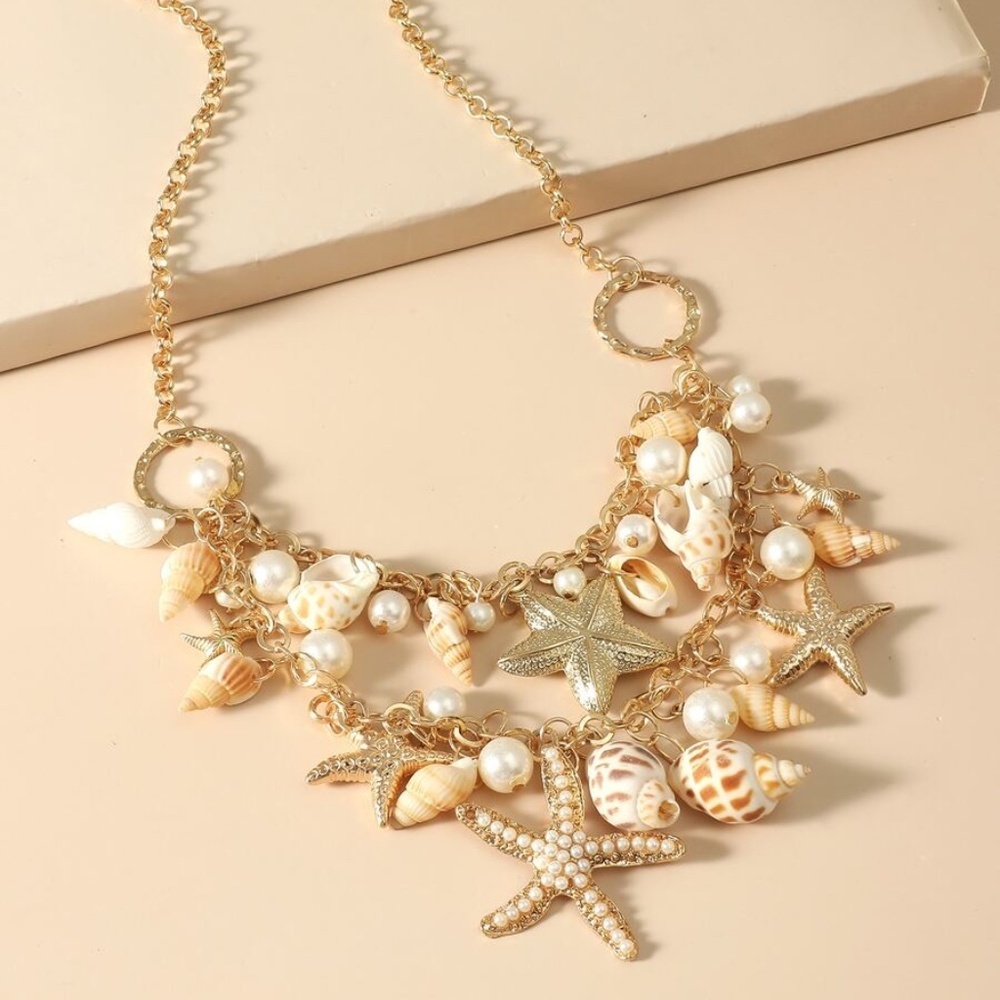 Conch & Faux Pearl Pendant Layered Necklace - Picture 2 of 3